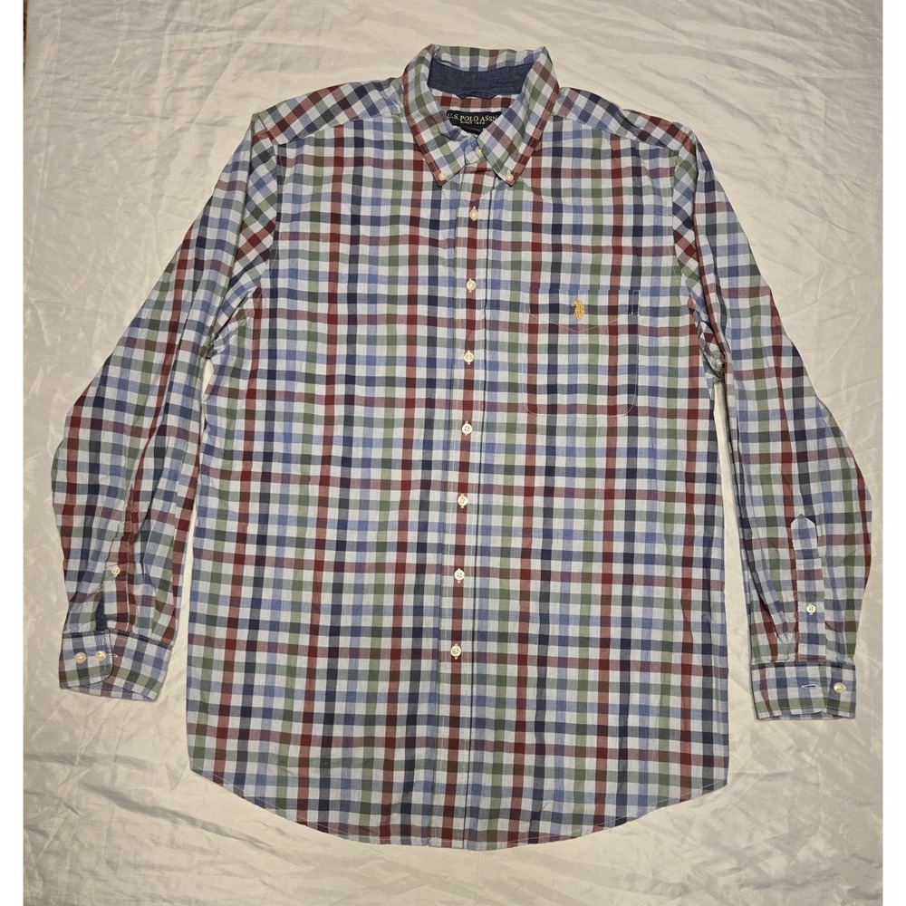 U.S.Polo Assn Mens Size LT Tall Long Sleeve Button Shirt Green Blue Red‎ Plaid